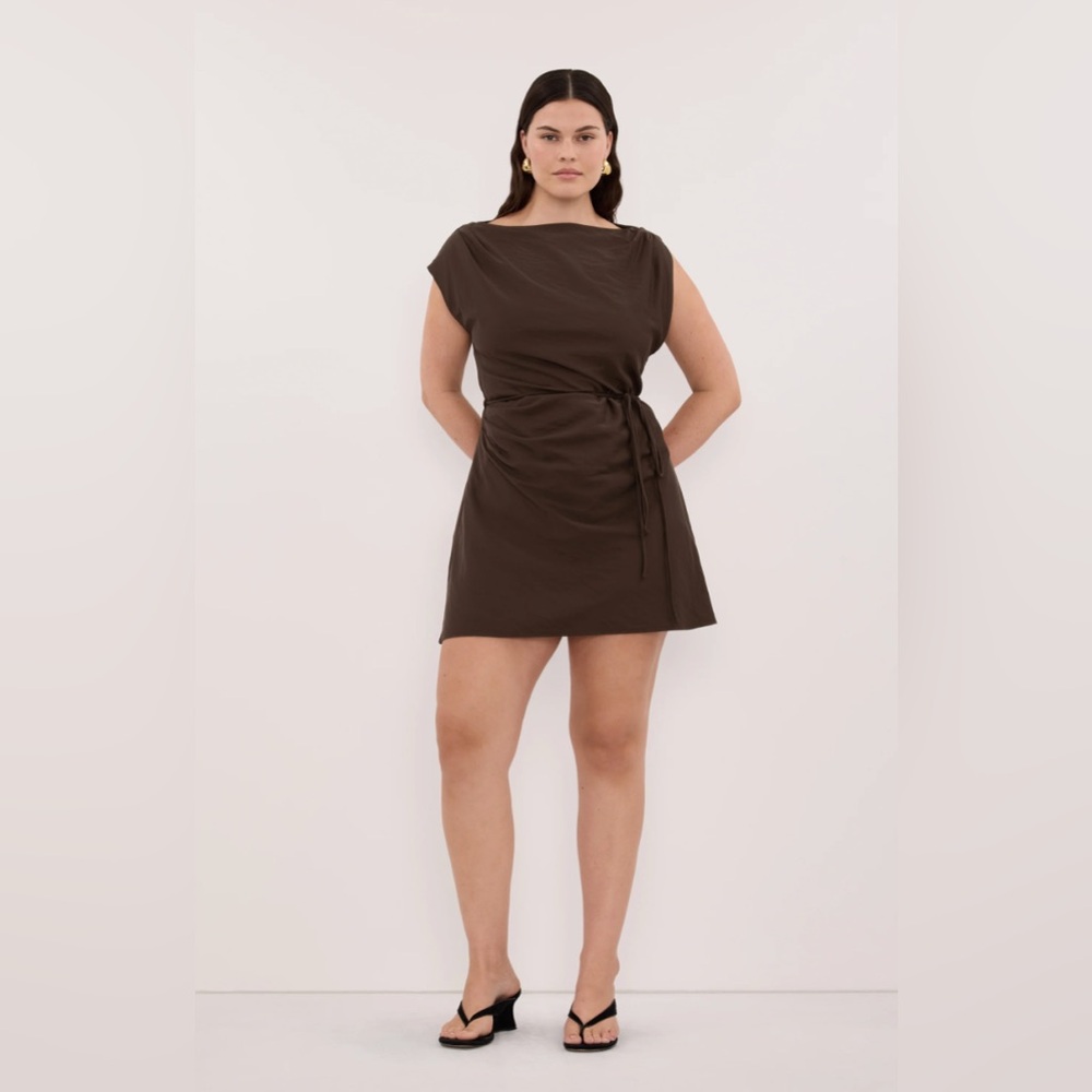 DISSH NWT Marmo Brown Chocolate Draped Mini Dress - Picture 3 of 7